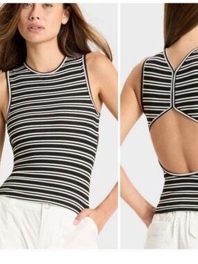 wild fable Black and White Striped Ribbed Tank